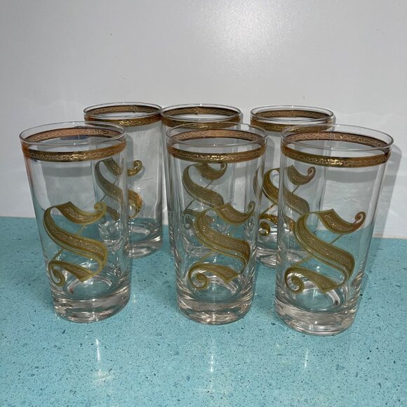 Culver 1960s Mid Century Highball Glasses Monogrammed S Set of 6 - Picture 5 of 9